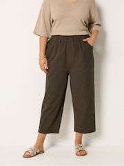 Yours Curve Brown Cool Cotton Cropped Trousers - Image 3 of 5