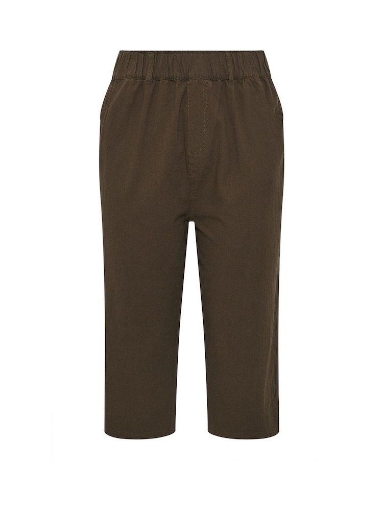Yours Curve Brown Cool Cotton Cropped Trousers - Image 5 of 5