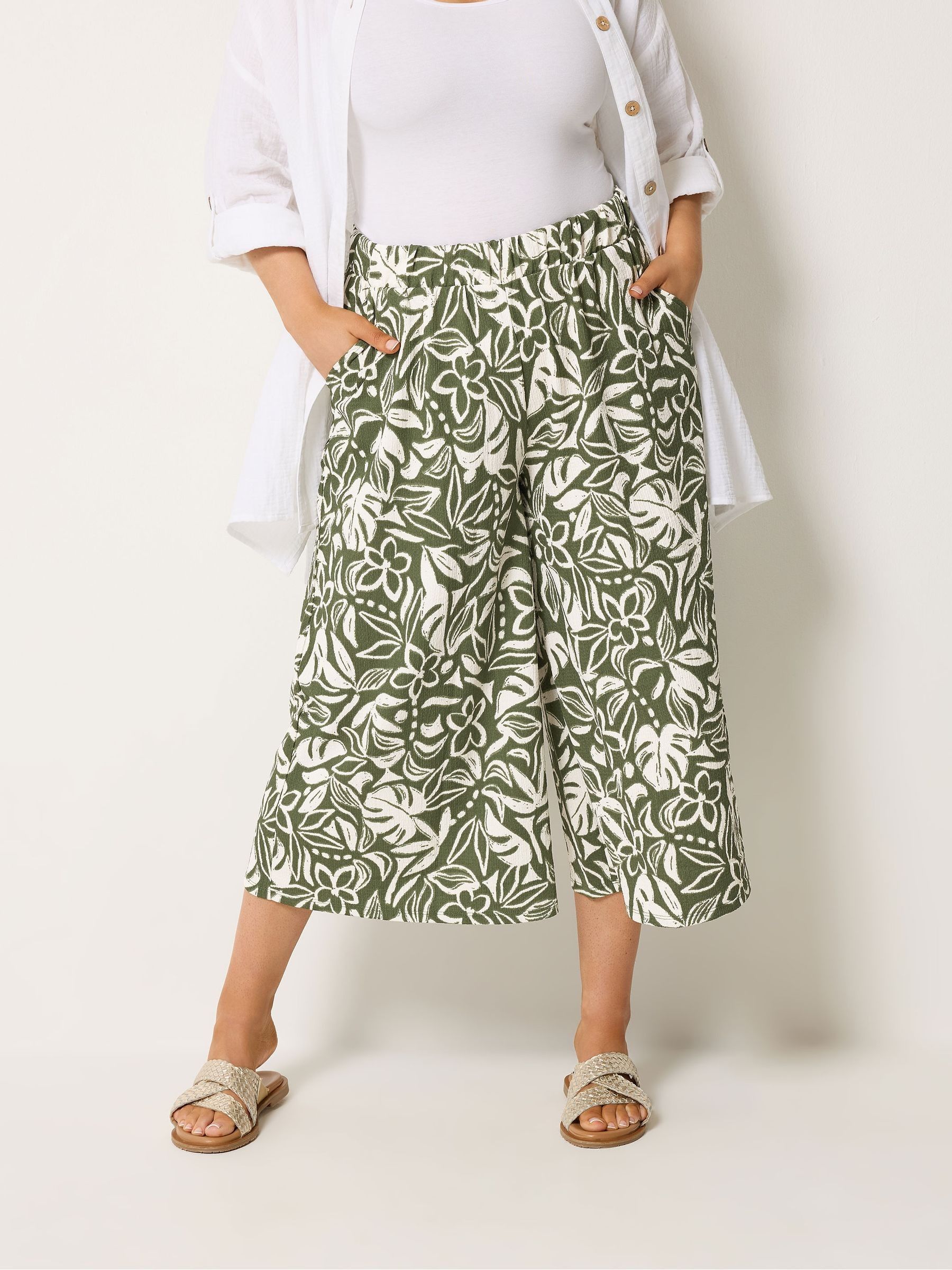 Yours Curve Women's Green Jersey Culottes