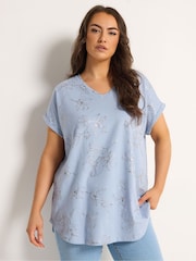 Yours Curve Floral Foil Notch Neck Top - Imagen 1 de 5