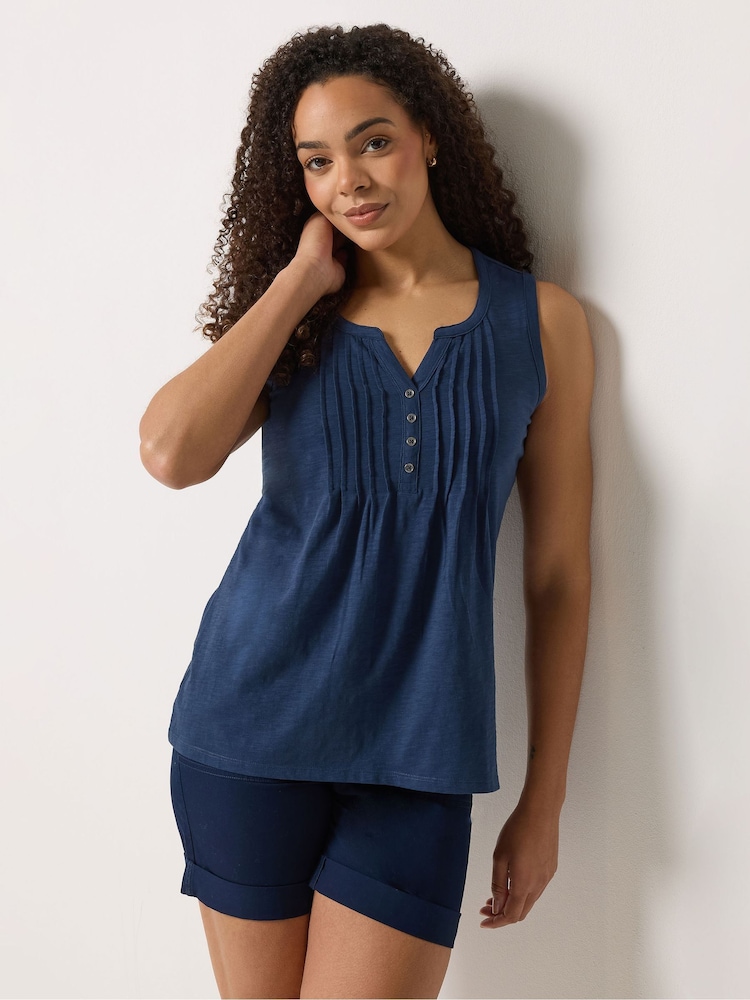 M&Co Navy Cotton Sleeveless Henley Tops 2 Pack - Image 2 of 8