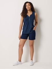 M&Co Navy Cotton Sleeveless Henley Tops 2 Pack - Image 3 of 8