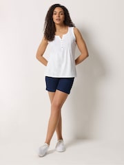 M&Co Navy Cotton Sleeveless Henley Tops 2 Pack - Image 4 of 8
