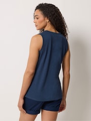 M&Co Navy Cotton Sleeveless Henley Tops 2 Pack - Image 5 of 8