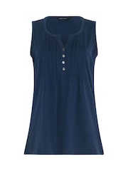 M&Co Navy Cotton Sleeveless Henley Tops 2 Pack - Image 7 of 8