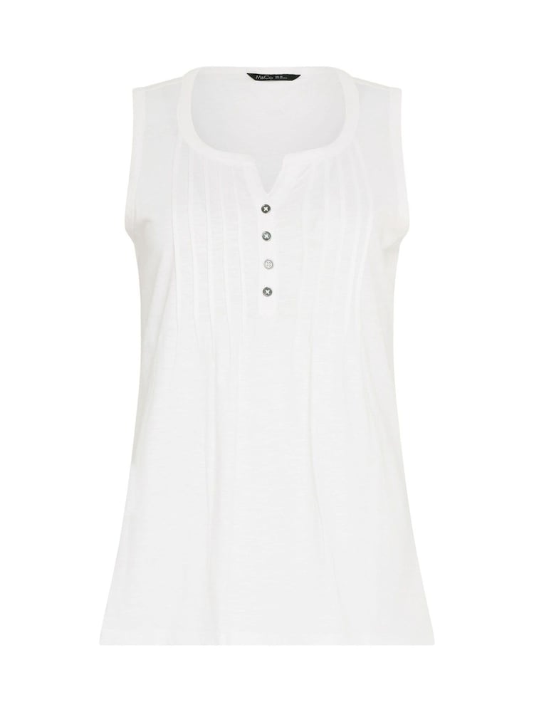 M&Co Navy Cotton Sleeveless Henley Tops 2 Pack - Image 8 of 8