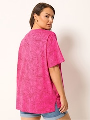 Yours Curve Pink All OverStep Hem Boxy T-Shirt - Image 3 of 5
