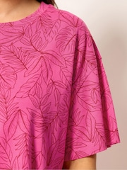Yours Curve Pink All OverStep Hem Boxy T-Shirt - Image 4 of 5