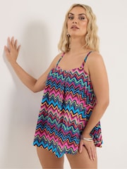 Yours Curve Multi Chevron Pleated Front Tankini - Image 1 of 7