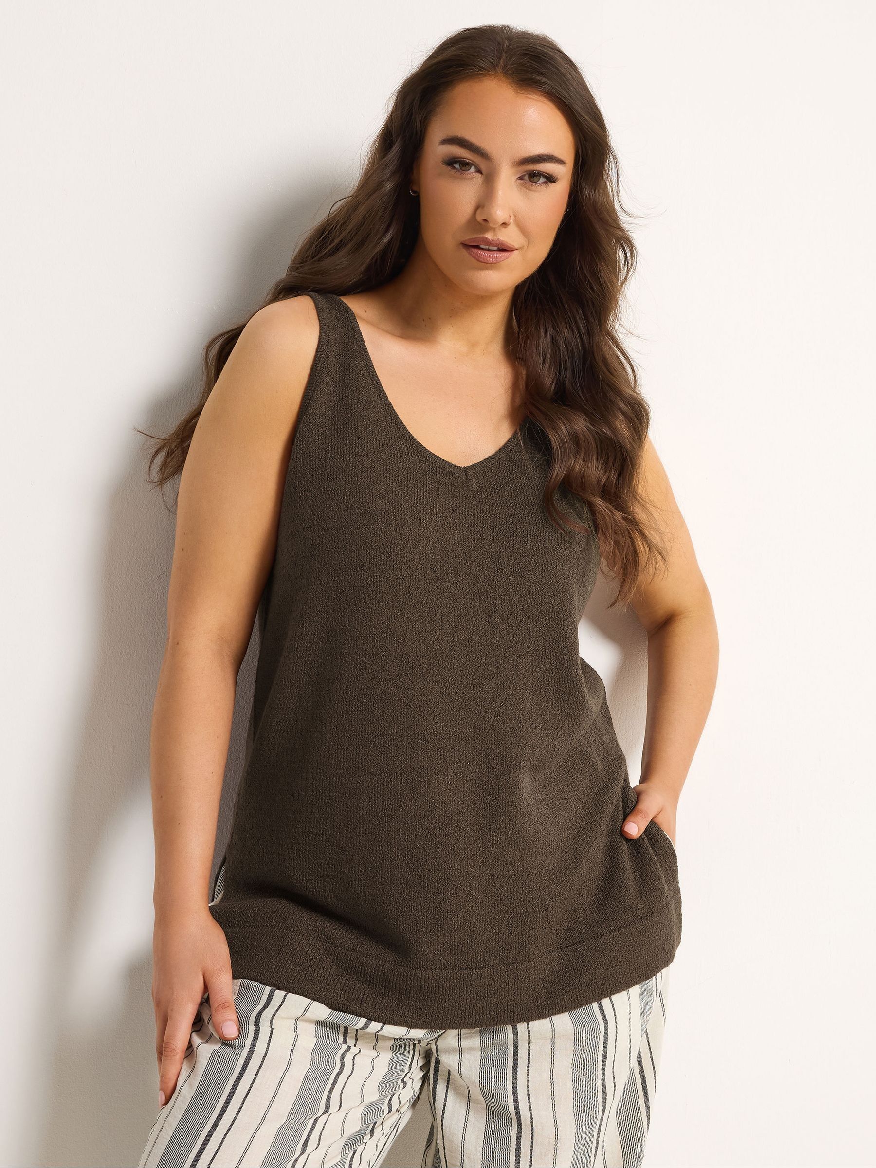 Yours Curve Women's Brown Knitted Vest Top