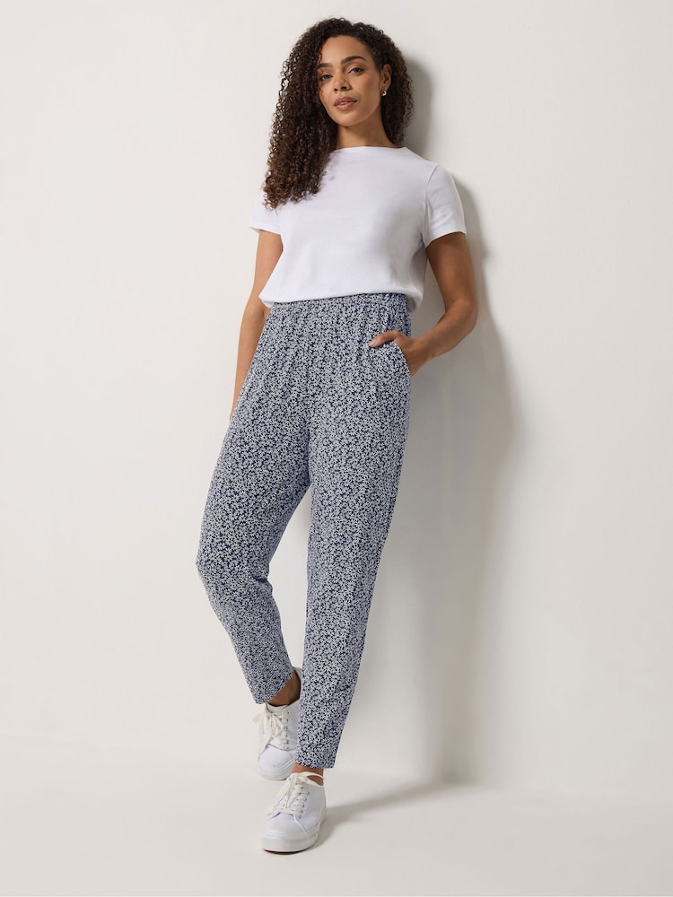 M&Co Blue Jersey Hareem Cropped Trousers - Image 2 of 5