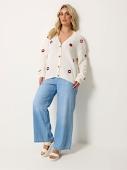 Yours Curve Cream Applique Flower Cardigan - Image 2 of 6