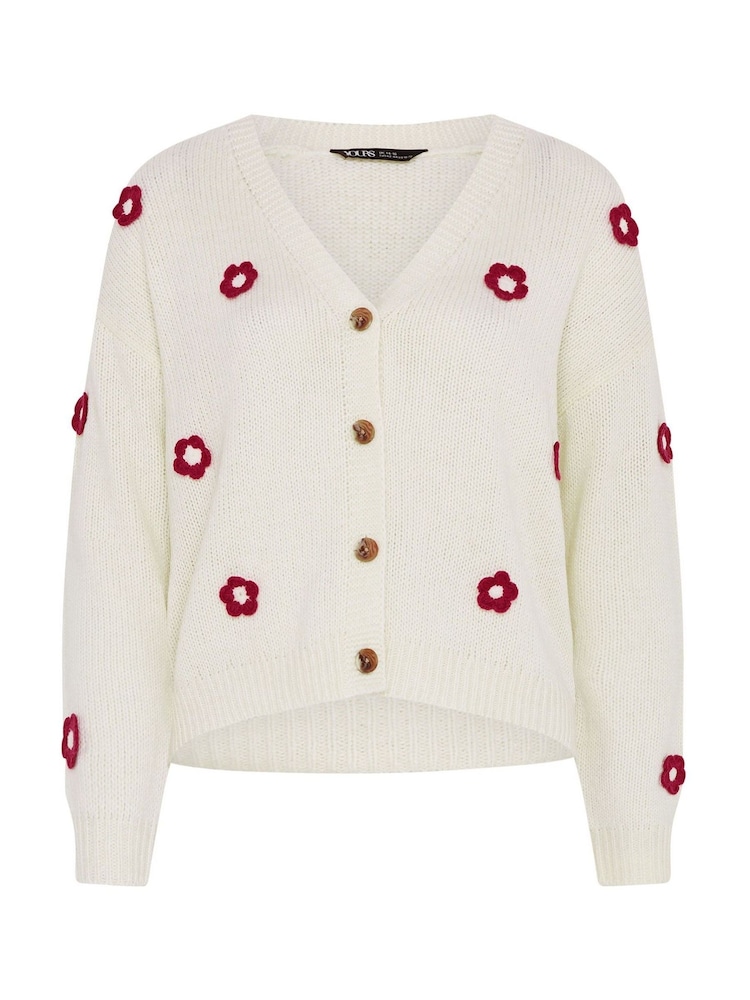Yours Curve Cream Applique Flower Cardigan - Image 6 of 6