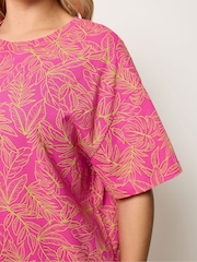 Yours Curve Pink Green All OverStep Hem Boxy T-Shirt - Image 4 of 5