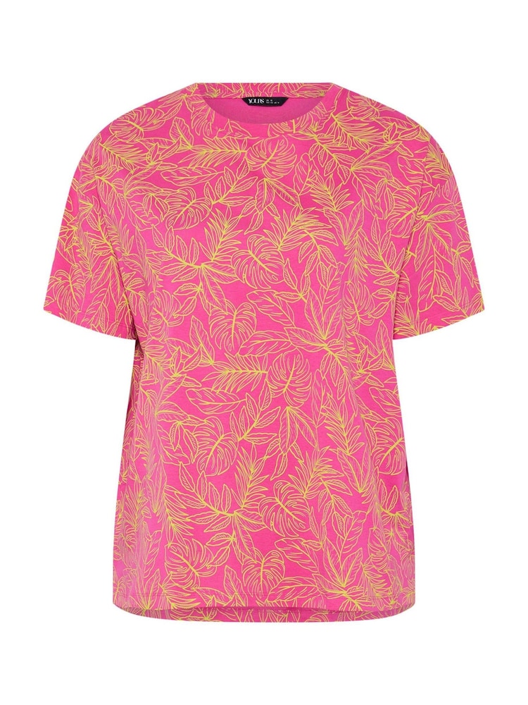 Yours Curve Pink Green All OverStep Hem Boxy T-Shirt - Image 5 of 5 Yours Curve Pink Green All OverStep Hem Boxy T-Shirt - Image 5 of 5