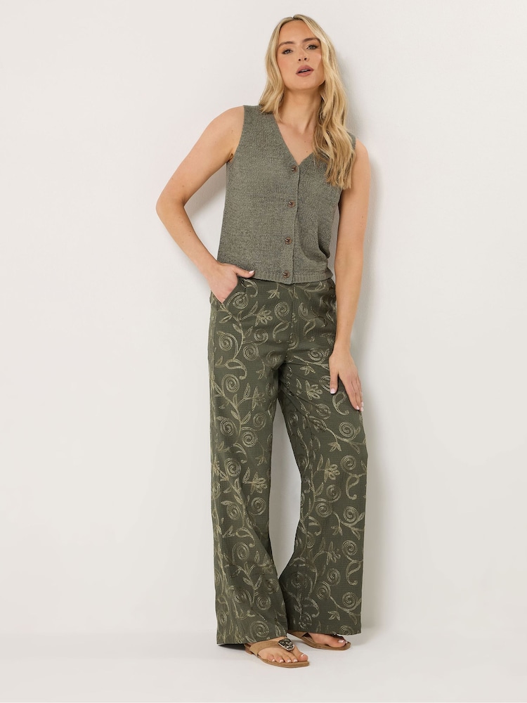 Long Tall Sally Green Floral Embroidered Wide Leg Trousers - Image 1 of 5