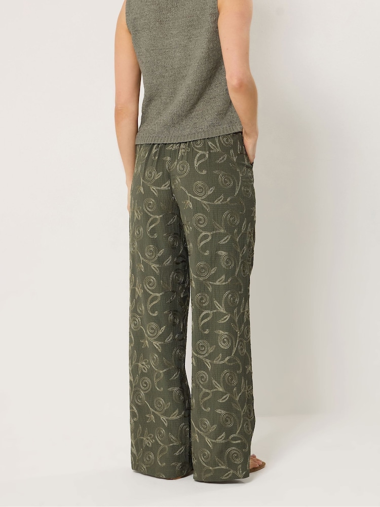 Long Tall Sally Green Floral Embroidered Wide Leg Trousers - Image 2 of 5