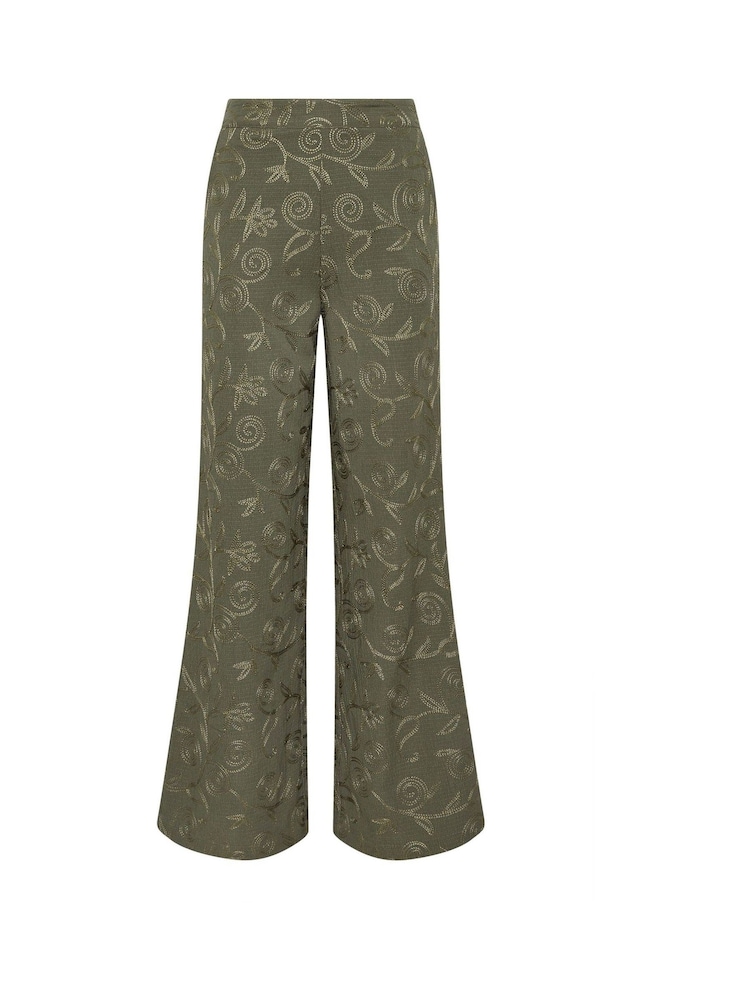 Long Tall Sally Green Floral Embroidered Wide Leg Trousers - Image 5 of 5