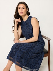 M&Co Blue Lace Lined Skater Dress - Image 1 of 5