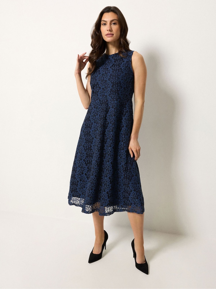 M&Co Blue Lace Lined Skater Dress - Image 2 of 5