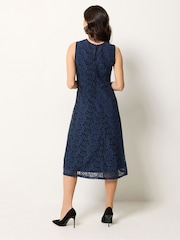 M&Co Blue Lace Lined Skater Dress - Image 3 of 5