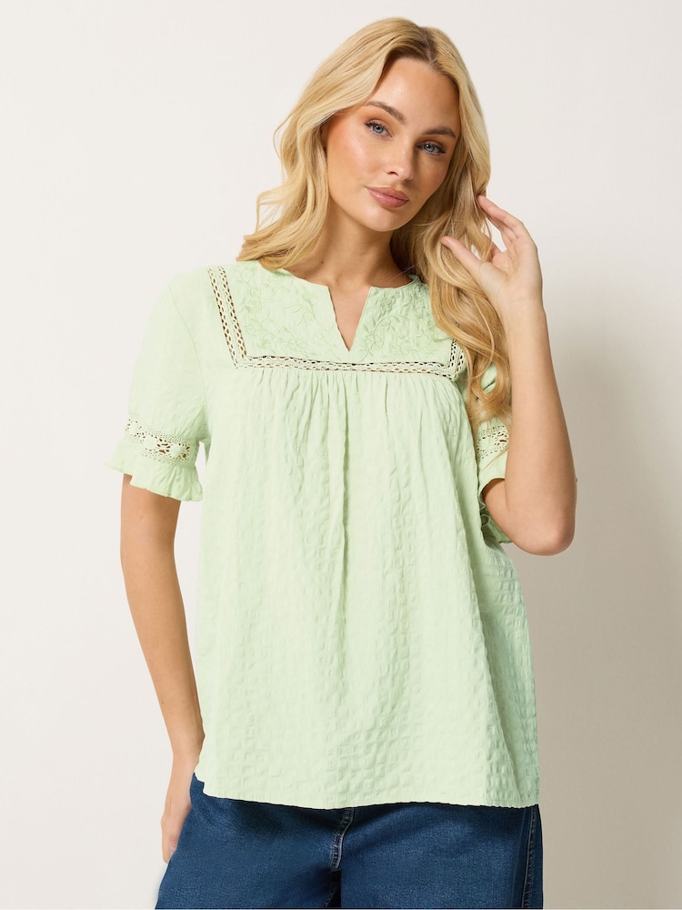 M&Co Green Embroidered Ruffle Top - Image 1 of 5 M&Co Green Embroidered Ruffle Top - Image 1 of 5