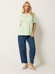 M&Co Green Embroidered Ruffle Top - Image 2 of 5