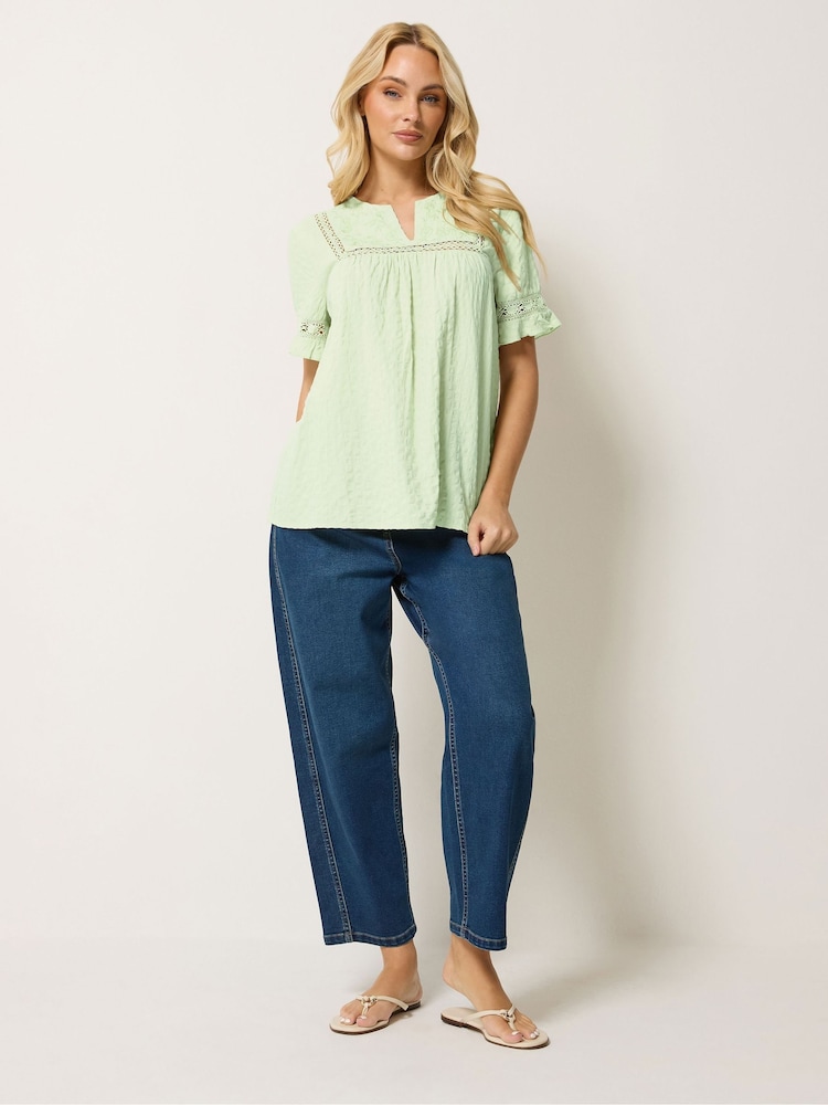 M&Co Green Embroidered Ruffle Top - Image 2 of 5 M&Co Green Embroidered Ruffle Top - Image 2 of 5