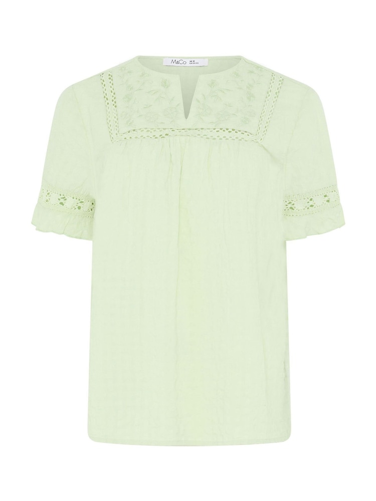 M&Co Green Embroidered Ruffle Top - Image 5 of 5 M&Co Green Embroidered Ruffle Top - Image 5 of 5