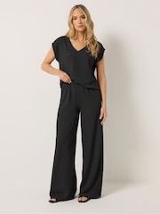 Long Tall Sally Black Bubble Textured Wide Leg Trousers - Image 1 of 5