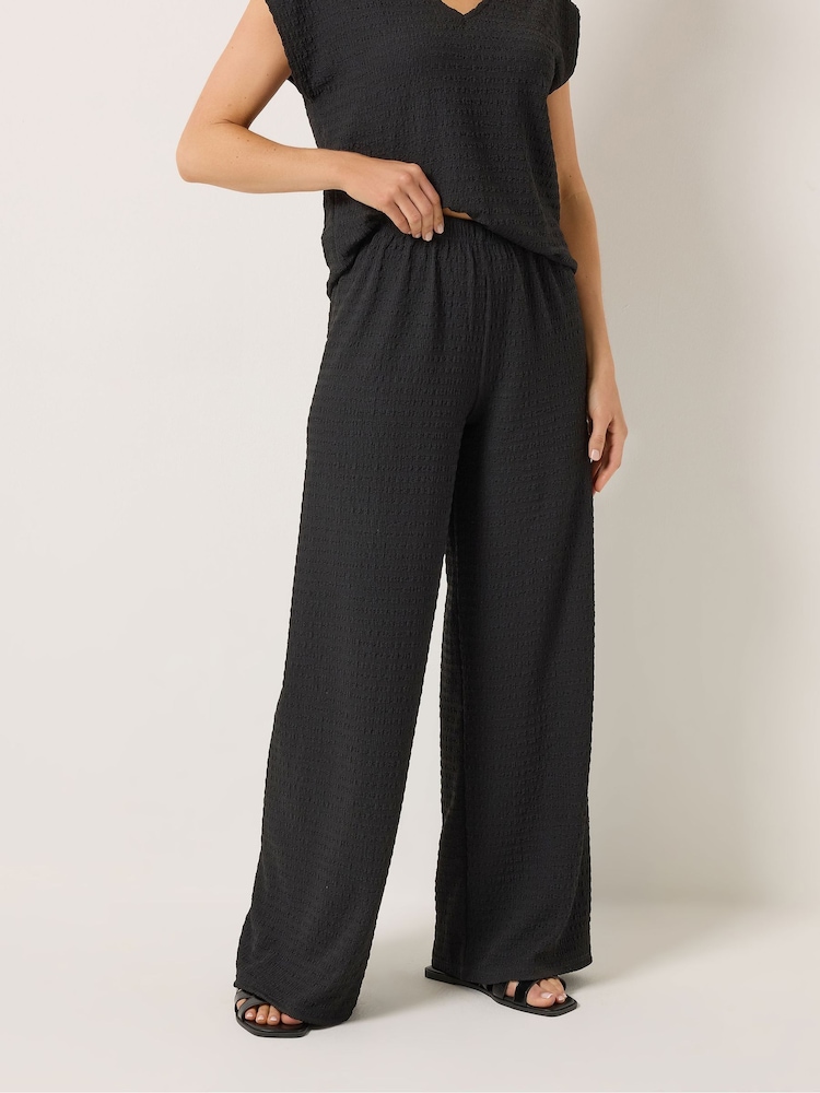 Long Tall Sally Black Bubble Textured Wide Leg Trousers - Image 2 of 5