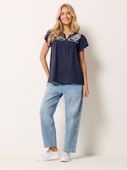 M&Co Blue Embroidered Frill Sleeve Top - Image 2 of 5