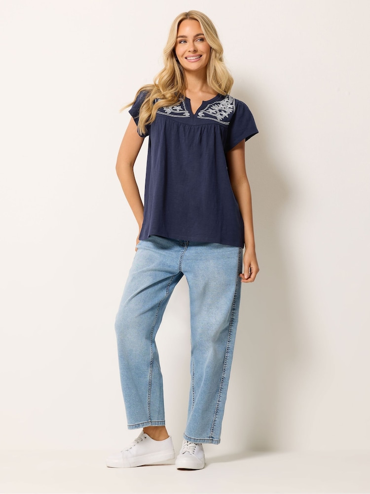 M&Co Blue Embroidered Frill Sleeve Top - Image 2 of 5