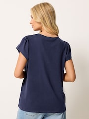 M&Co Blue Embroidered Frill Sleeve Top - Image 3 of 5