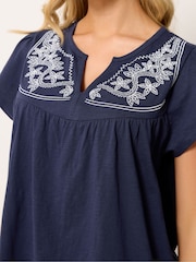 M&Co Blue Embroidered Frill Sleeve Top - Image 4 of 5