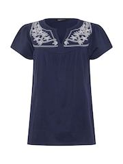 M&Co Blue Embroidered Frill Sleeve Top - Image 5 of 5