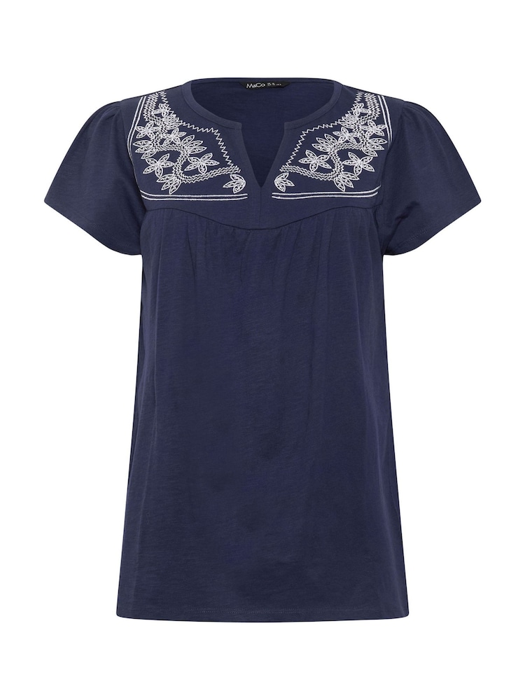 M&Co Blue Embroidered Frill Sleeve Top - Image 5 of 5