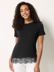 M&Co Black Lace Hem T-Shirt - Image 1 of 5