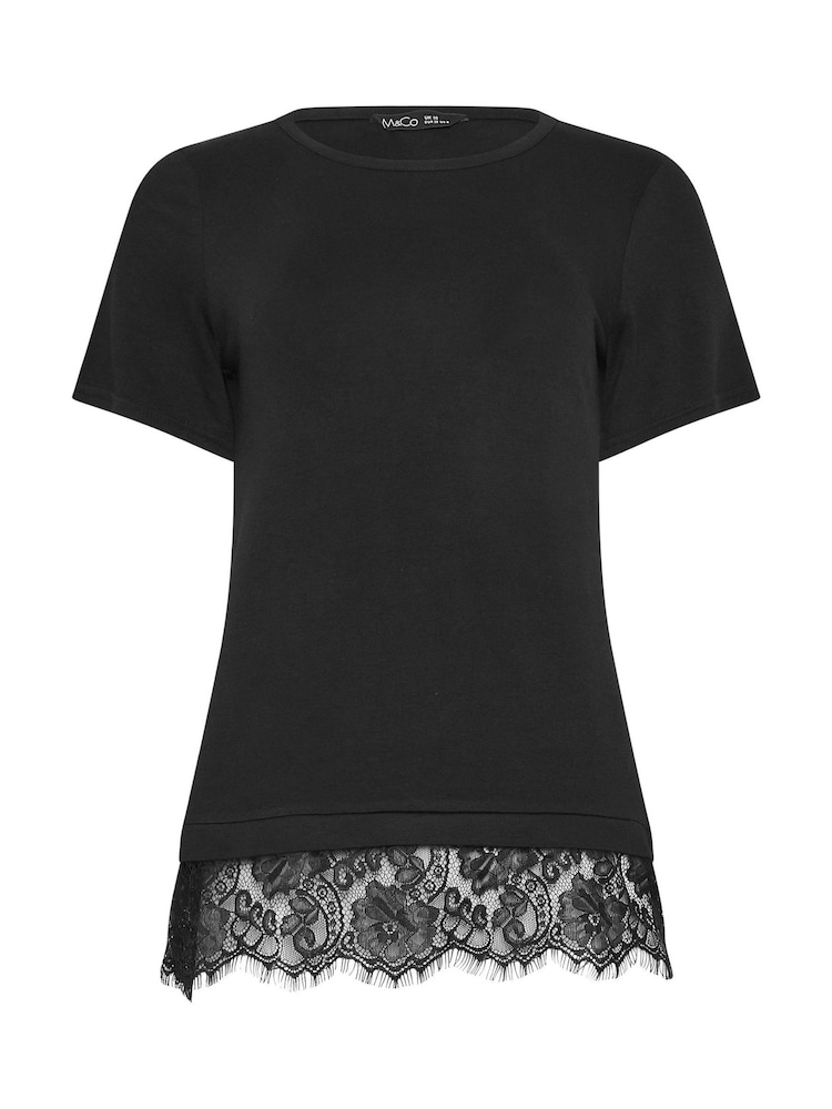 M&Co Black Lace Hem T-Shirt - Image 5 of 5