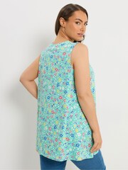 Yours Curve Green Floral Pleated Vest Top - Image 3 of 5