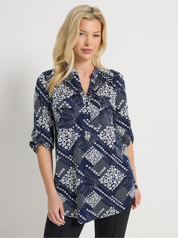 M&Co Blue Half Placket Shirt - Image 1 of 2 M&Co Blue Half Placket Shirt - Image 1 of 2