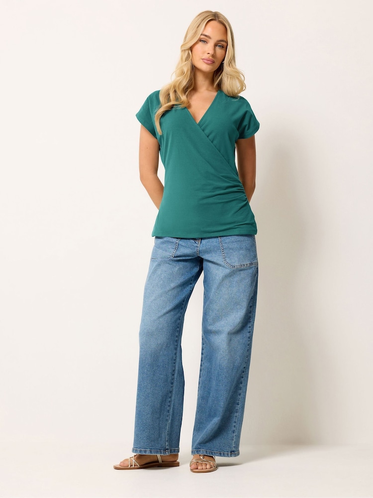 M&Co Green Grown On Sleeve Wrap Top - Image 2 of 5