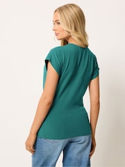 M&Co Green Grown On Sleeve Wrap Top - Image 3 of 5