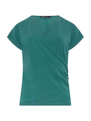 M&Co Green Grown On Sleeve Wrap Top - Image 5 of 5