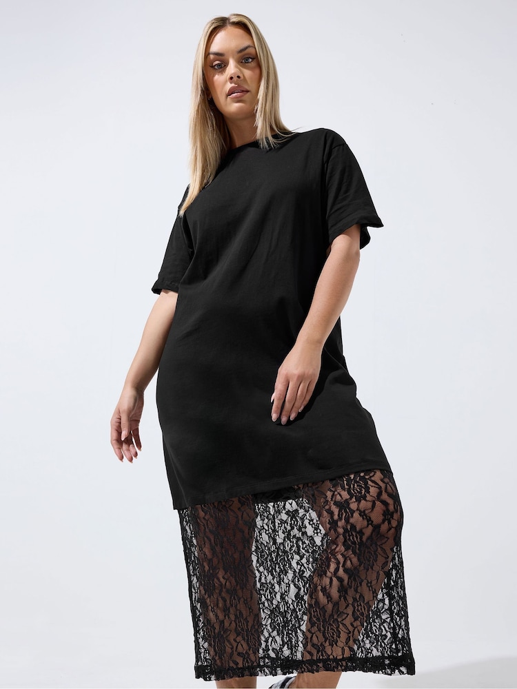 Yours Curve Black Limited Cotton Lace Dress - Image 1 of 5