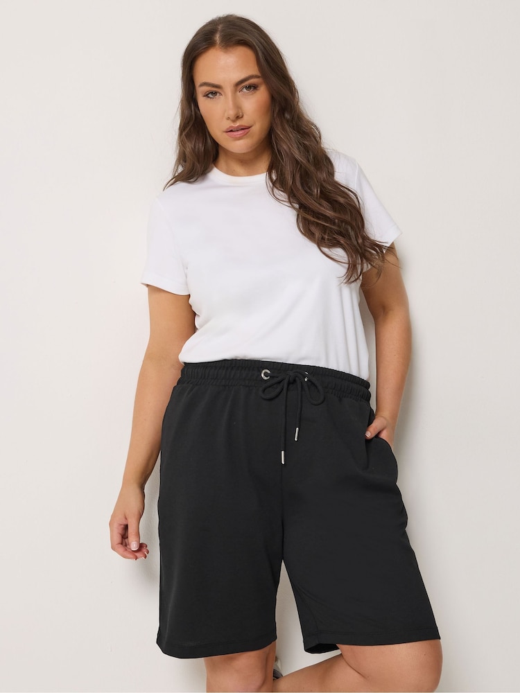 Yours Curve Black Drawstring Tie Shorts - Image 1 of 5