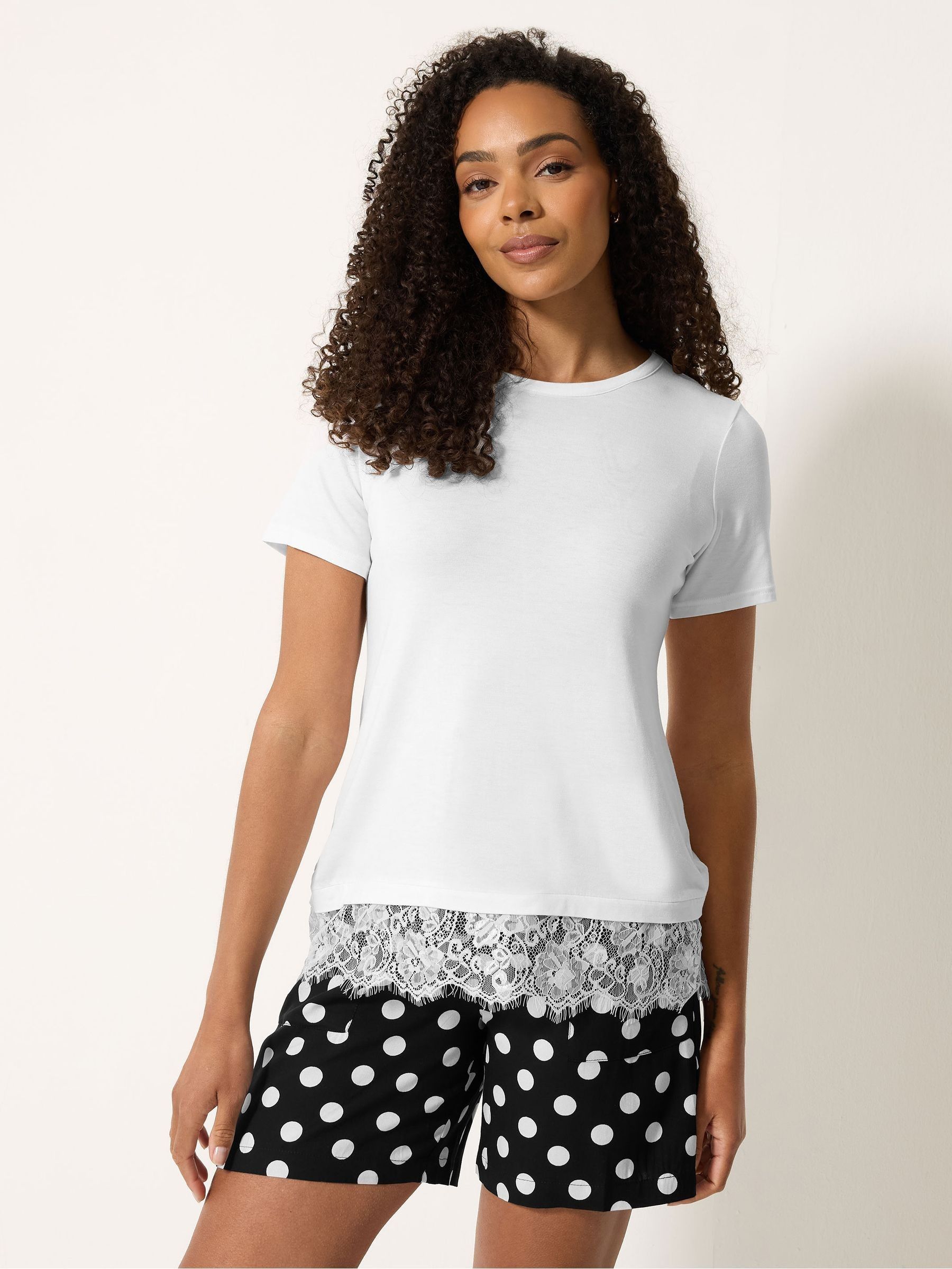 M & Co Women's Cream Lace Hem T-Shirt