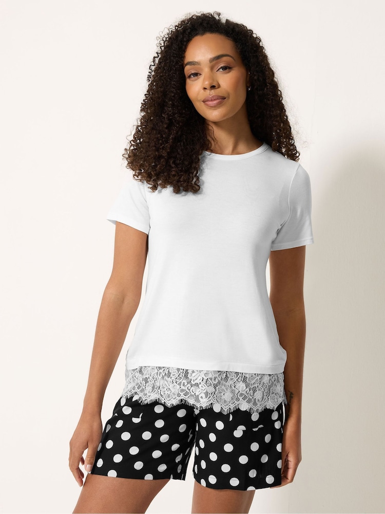 M&Co Cream Lace Hem T-Shirt - Image 1 of 5 M&Co Cream Lace Hem T-Shirt - Image 1 of 5