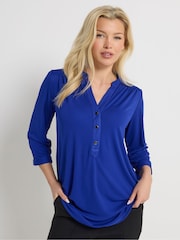 M&Co Blue Half Placket Collarless Shirt - Image 1 of 5