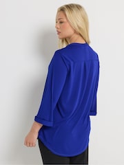 M&Co Blue Half Placket Collarless Shirt - Image 3 of 5